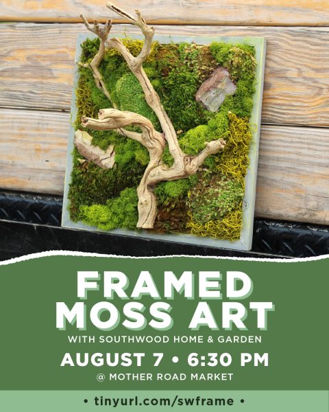 Framed Moss Art workshop with Southwood Home and Garden. August 7, 6:30 p.m., at Mother Road Market