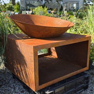 Fire Bowl With Log Storage Rust